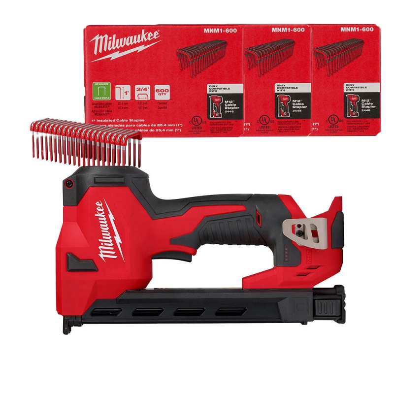 Milwaukee 2448-20 M12 12V Li-Ion Cable Stapler w/ 1800 Staples - Bare Tool