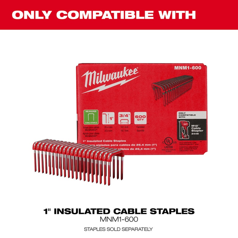 Milwaukee 2448-20 M12 12V Li-Ion Cable Stapler w/ 1800 Staples - Bare Tool - Image 5