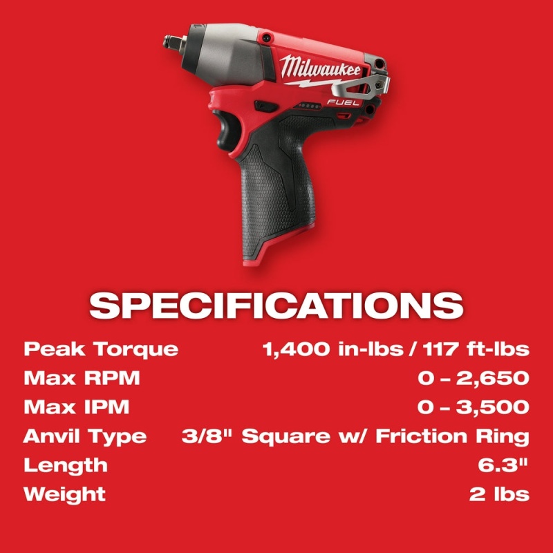 Milwaukee 2454-20 M12 FUEL 12V 3/8" Impact Wrench w/ Belt Clip - Bare Tool - Image 8