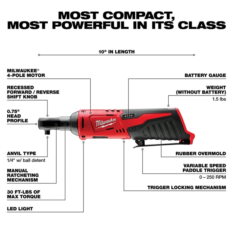 Milwaukee 2456-20 M12 12V 1/4-Inch Ratchet - Bare Tool - Image 3