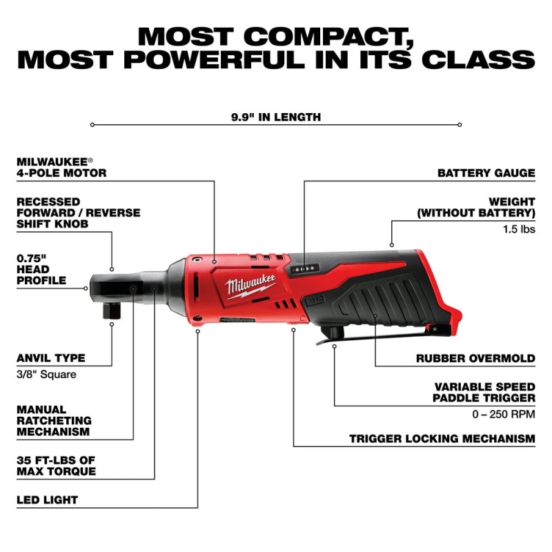 Milwaukee 2457-20 M12 12V 3/8-Inch Ratchet - Bare Tool - Image 3