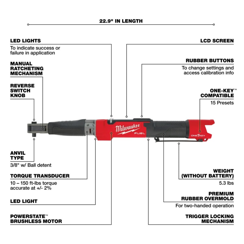 Milwaukee 2465-20 M12 FUEL 12V 3/8" Digital Torque Wrench w/ ONE-KEY - Bare Tool - Image 4