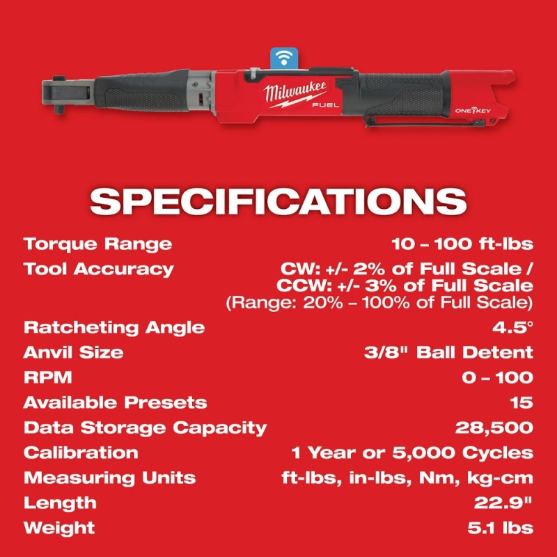 Milwaukee 2465-20 M12 FUEL 12V 3/8" Digital Torque Wrench w/ ONE-KEY - Bare Tool - Image 8