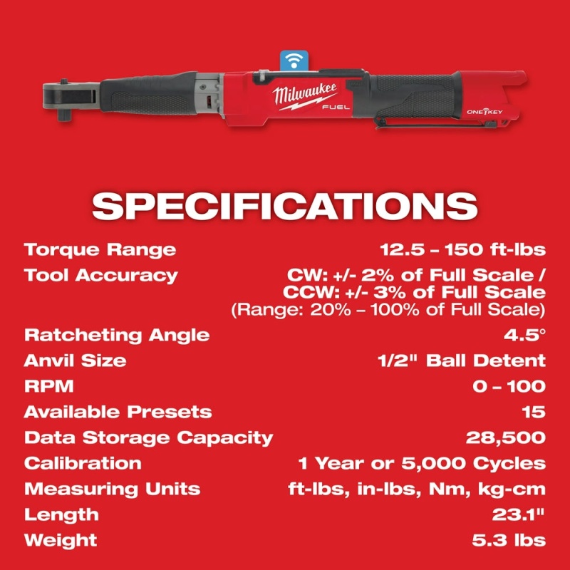 Milwaukee 2466-20 M12 FUEL 12V 1/2" Digital Torque Wrench w/ONE-KEY -Bare Tool - Image 8