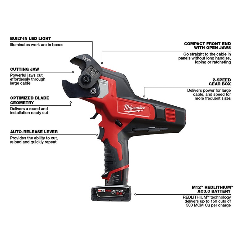 Milwaukee 2472-21XC M12 12V 600 Mcm Cable Cutter Kit - Image 5