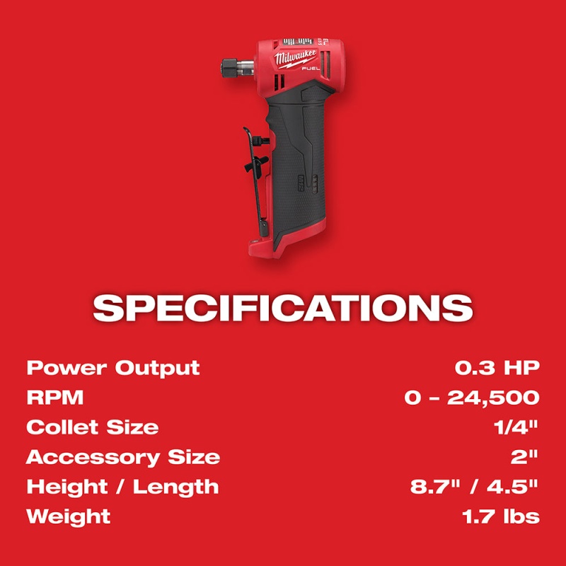 Milwaukee 2485-20x5HO M12 FUEL 12V 1/4" Right Angle Die Grinder w/ 5AH Battery - Image 9