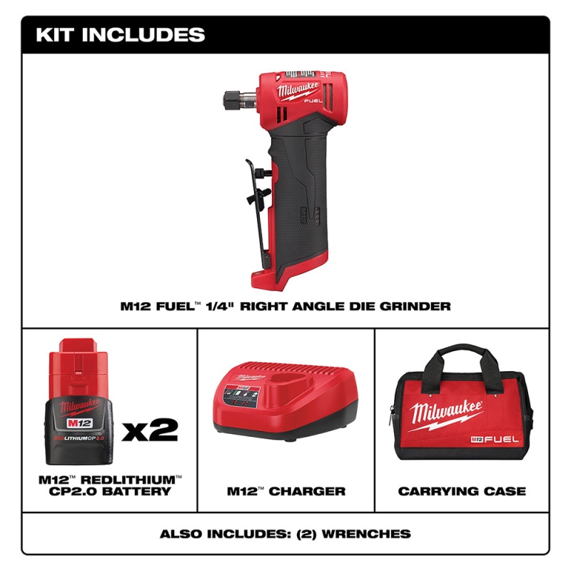 Milwaukee 2485-22 M12 FUEL 12V 1/4 Inch Right Angle Die Grinder Kit - Image 2