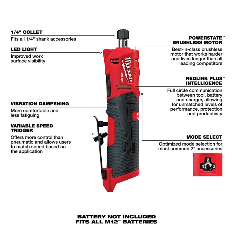 Milwaukee 2486-20 M12 FUEL 12V 1/4" Cordless Brushless Straight Die Grinder-Bare Tool - Image 7