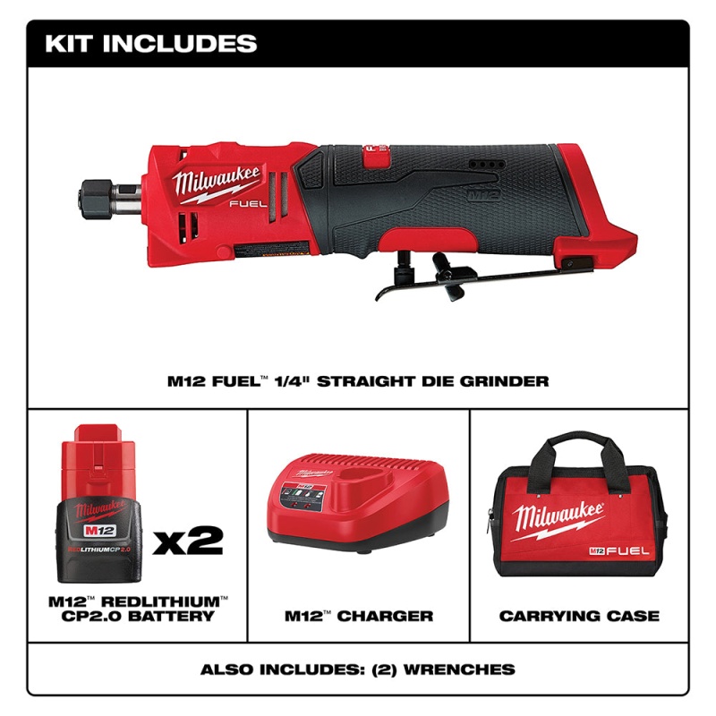 Milwaukee 2486-22 M12 FUEL 12V 1/4" Cordless Brushless Straight Die Grinder Kit - Image 2