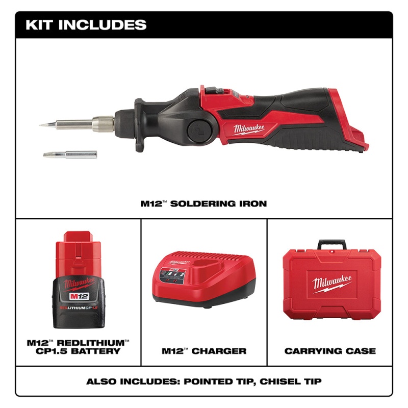 Milwaukee 2488-21 M12 12V Cordless Pivoting Head Soldering Iron Kit - Image 2