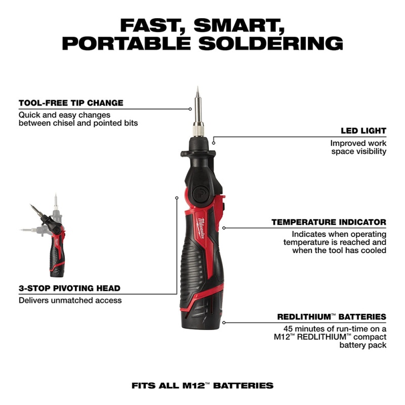 Milwaukee 2488-21 M12 12V Cordless Pivoting Head Soldering Iron Kit - Image 3