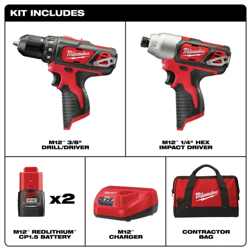 Milwaukee 2494-22 M12 12V Cordless Power Lithium-Ion 2-Tool Combo Kit - Image 2