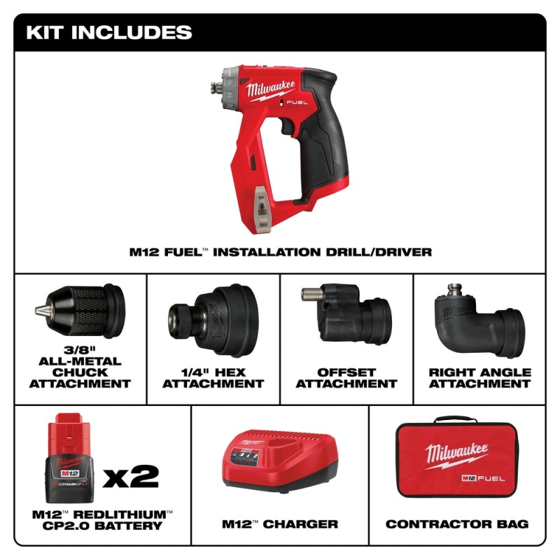 Milwaukee 2505-22 M12 FUEL 12V Brushless Installation 4-in-1 Drill/Driver Kit - Image 2