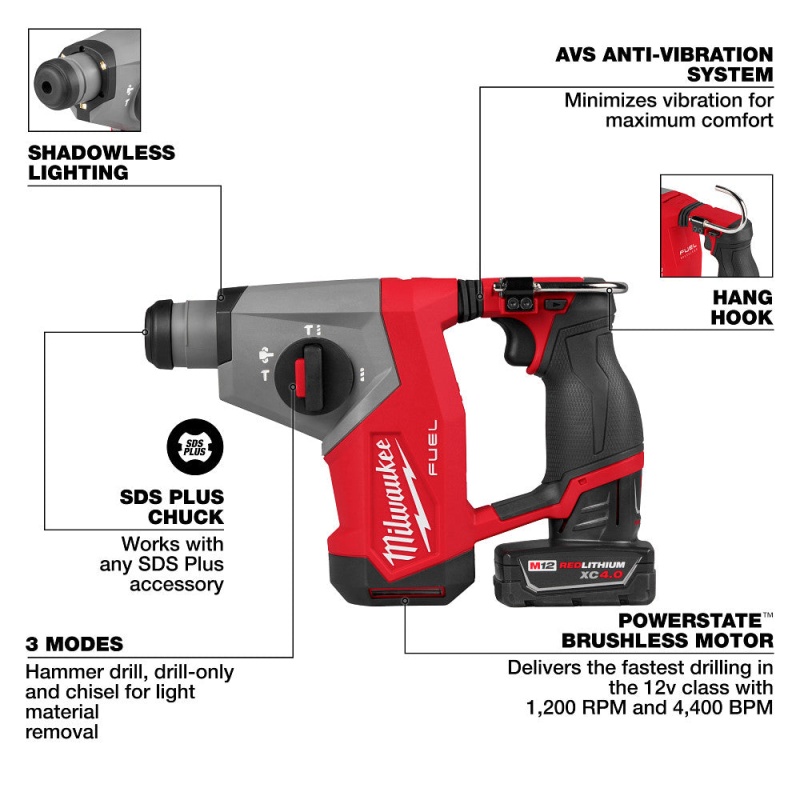 Milwaukee 2508-21XC M12 FUEL 12V 5/8" SDS Plus Rotary Hammer Kit - Image 3