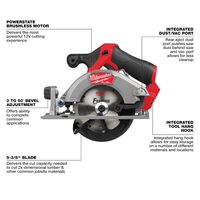 Milwaukee 2521-20x5 M12 FUEL 12V Cordless Circular Saw w/ 2 - M12 5AH Batteries - Image 18