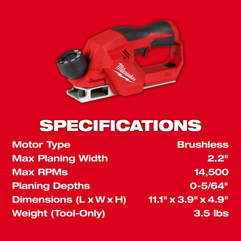 Milwaukee 2524-20X4 M12 12V Brushless 2" Planer w/ 4AH Battery - Image 11