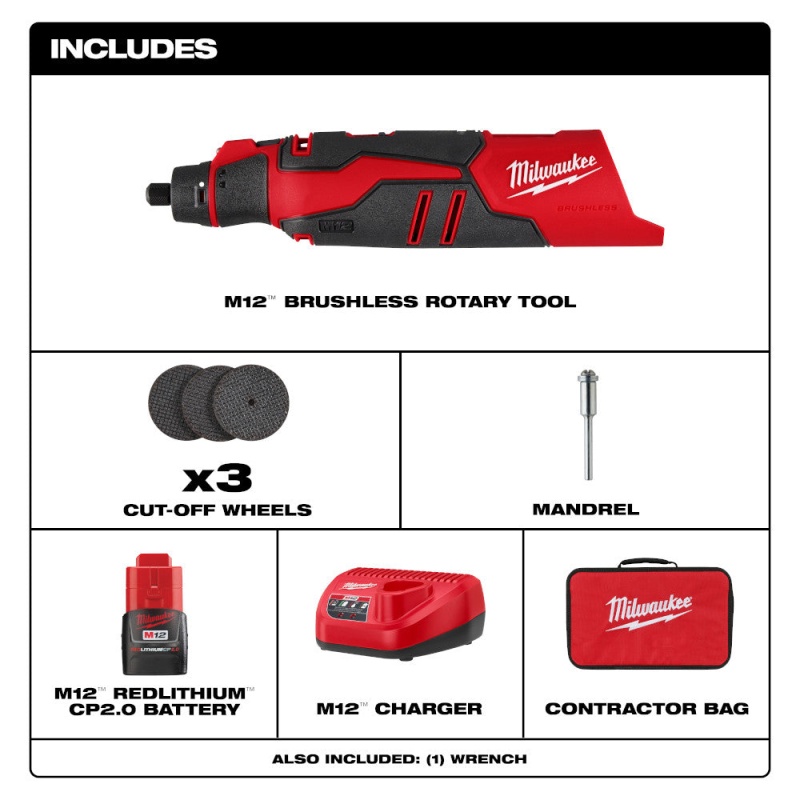 Milwaukee 2525-21 M12 12V Li-Ion Cordless Brushless Rotary Tool Kit - Image 2