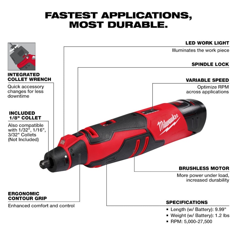 Milwaukee 2525-21 M12 12V Li-Ion Cordless Brushless Rotary Tool Kit - Image 3