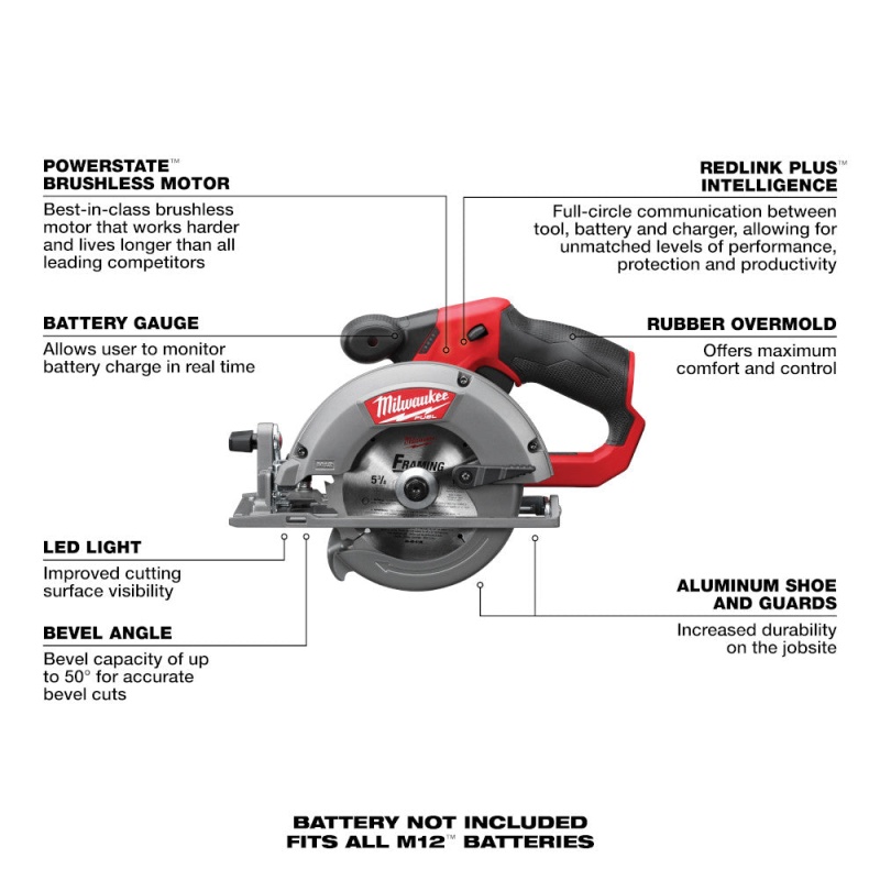 Milwaukee 2530-20 M12 FUEL 12V 5-3/8" Circular Saw w/ Carbide Blade - Bare Tool - Image 7