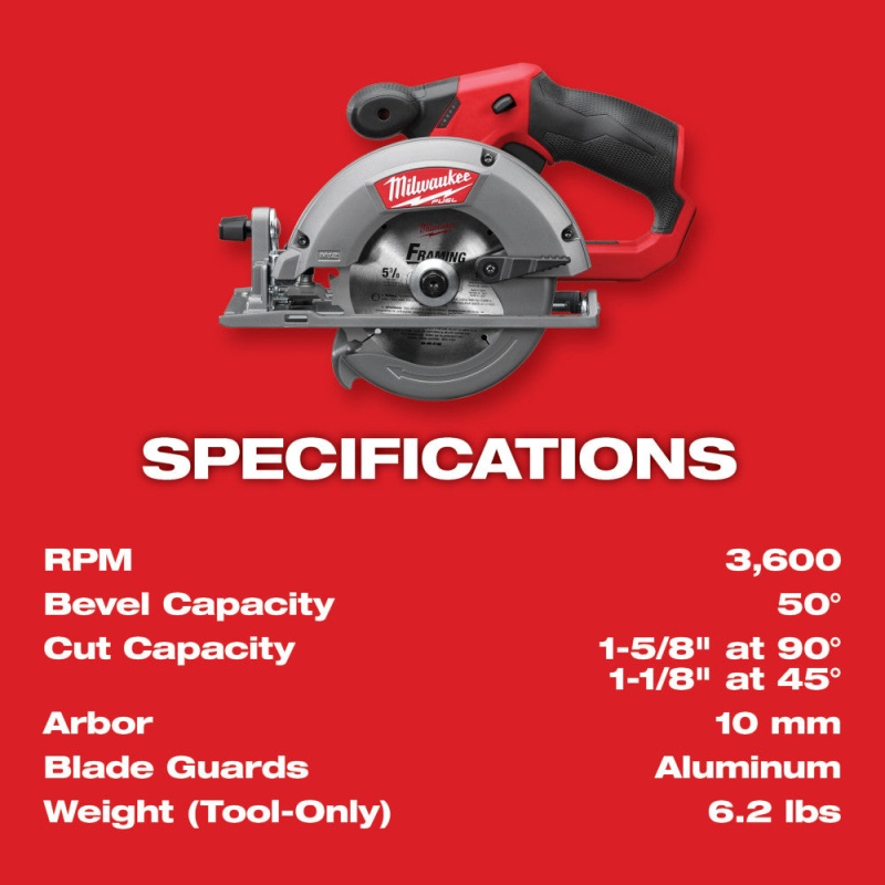 Milwaukee 2530-20 M12 FUEL 12V 5-3/8" Circular Saw w/ Carbide Blade - Bare Tool - Image 8