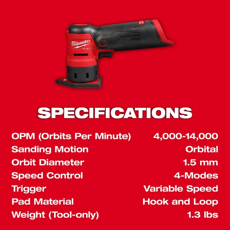 Milwaukee 2531-20 M12 FUEL 12V Cordless Orbital Detail Sander - Bare Tool - Image 9