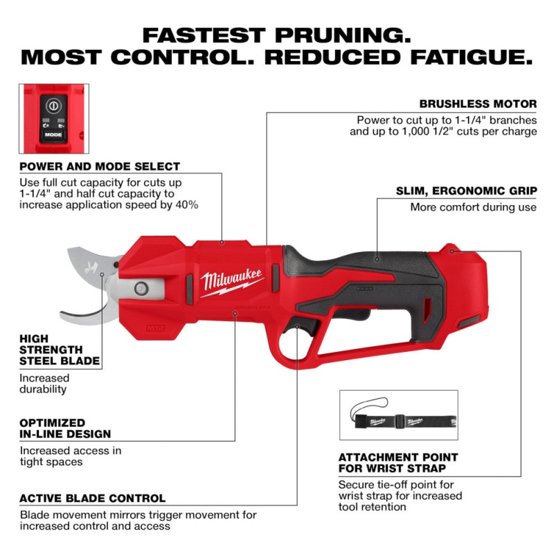 Milwaukee 2534-20 M12 12V Brushless Cordless Pruning Shears - Bare Tool - Image 2