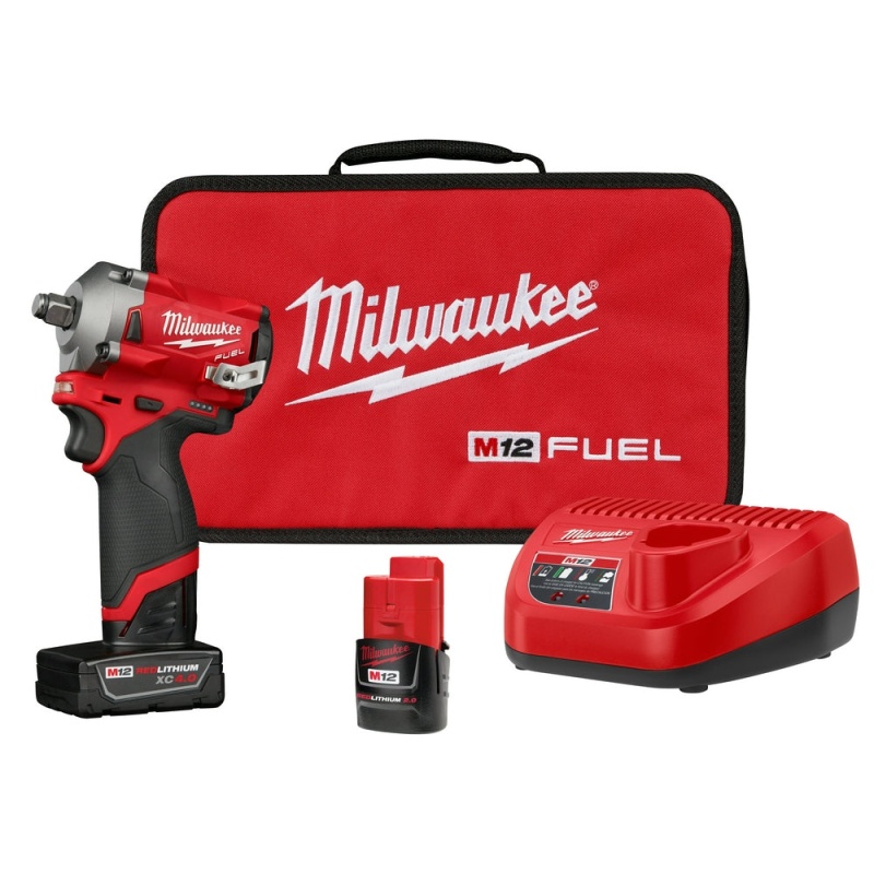 Milwaukee M12 2555-22 M12 FUEL 12V 1/2-Inch Cordless Stubby Impact Wrench Kit