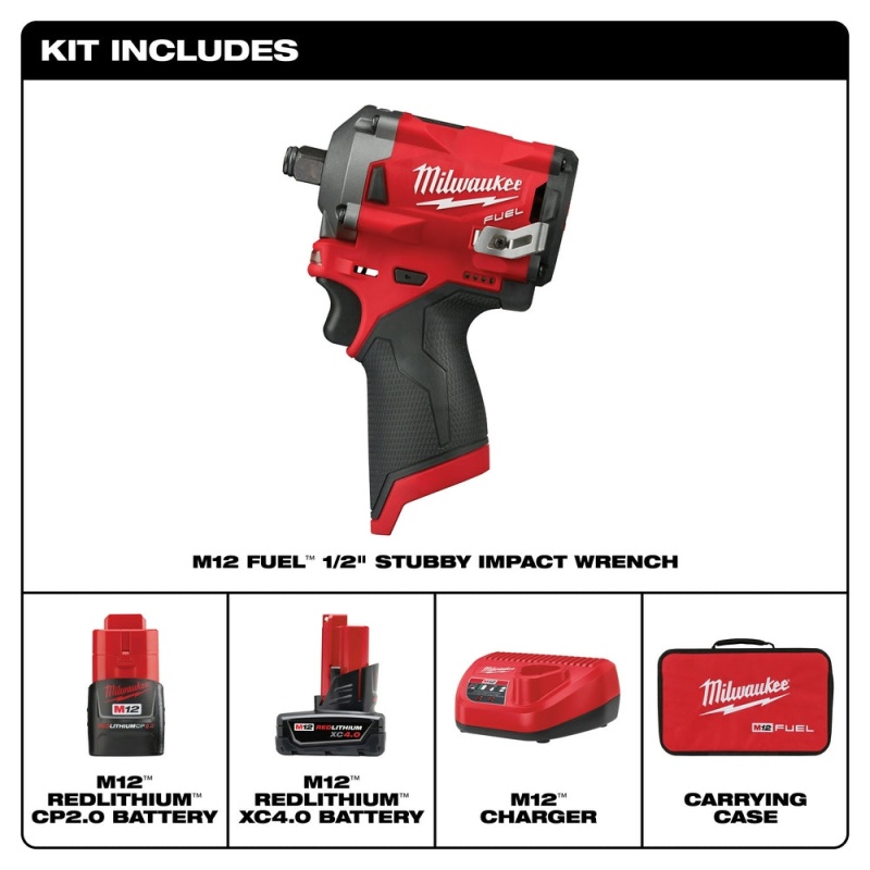 Milwaukee M12 2555-22 M12 FUEL 12V 1/2-Inch Cordless Stubby Impact Wrench Kit - Image 2