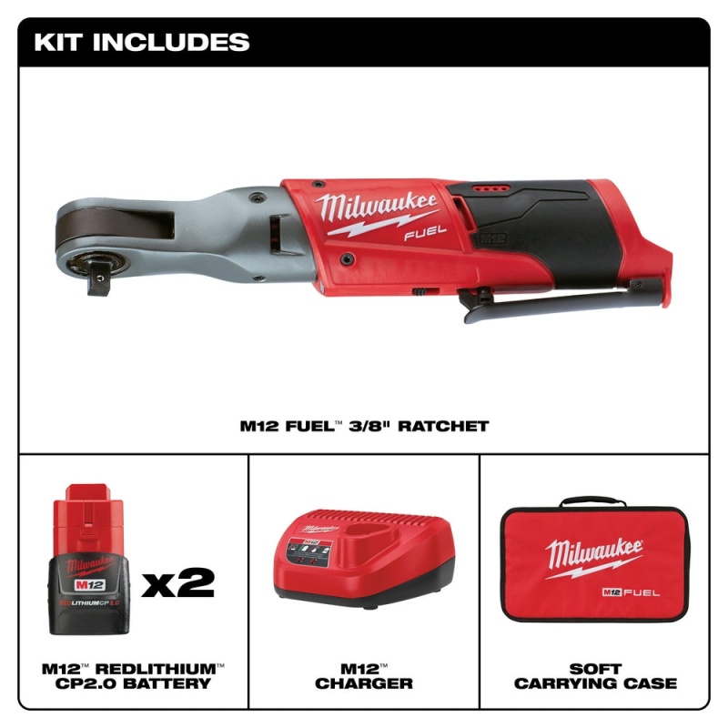 Milwaukee 2557-22 M12 FUEL 12V 3/8-Inch 55-Ft-Lbs. Li-Ion Cordless Ratchet Kit - Image 2