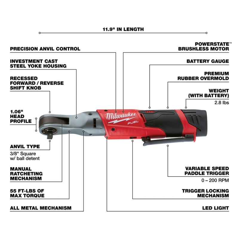 Milwaukee 2557-22 M12 FUEL 12V 3/8-Inch 55-Ft-Lbs. Li-Ion Cordless Ratchet Kit - Image 4