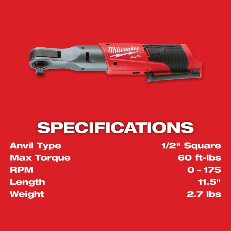 Milwaukee 2558-20 M12 FUEL 12V 1/2-Inch 60-Ft-Lbs. Cordless Ratchet - Bare Tool - Image 8