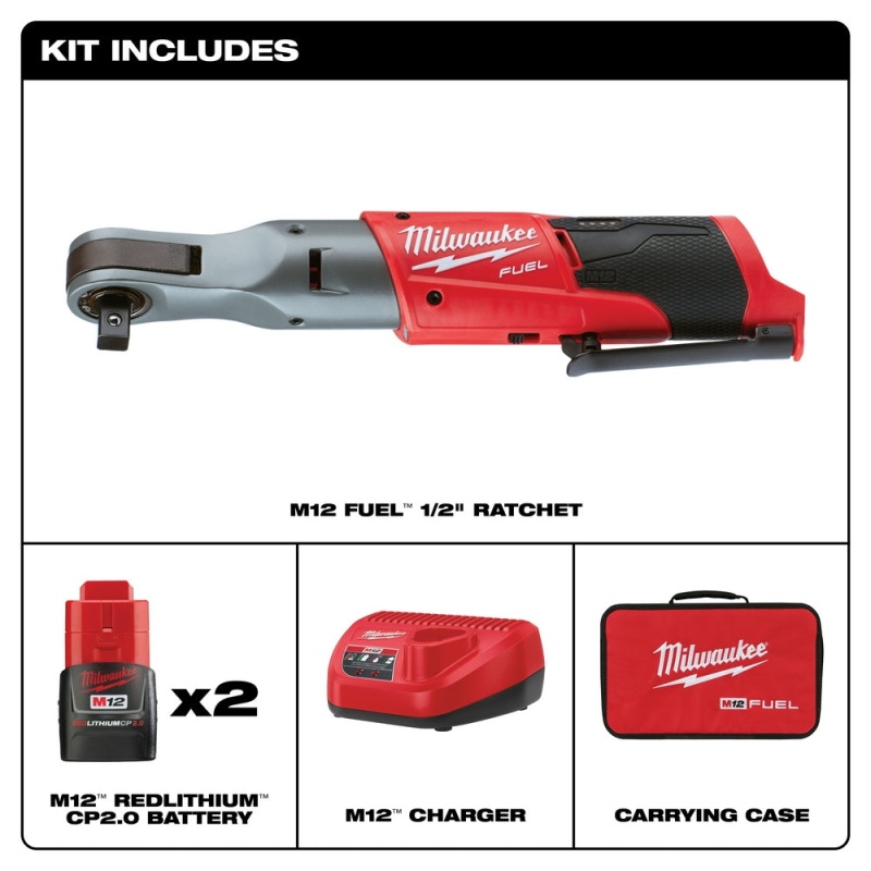 Milwaukee 2558-22 M12 FUEL 12V 1/2-Inch 60-Ft-Lbs. Li-Ion Cordless Ratchet Kit - Image 2