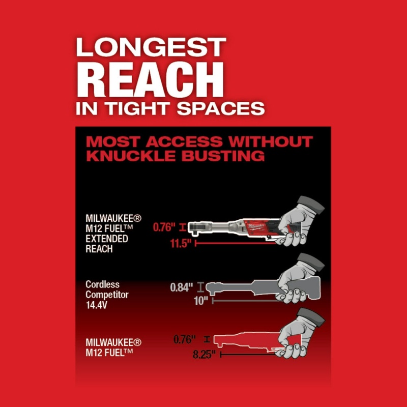 Milwaukee 2560-21 M12 FUEL 12V 3/8 Inch Extended Reach Ratchet 2.0AH Kit - Image 6