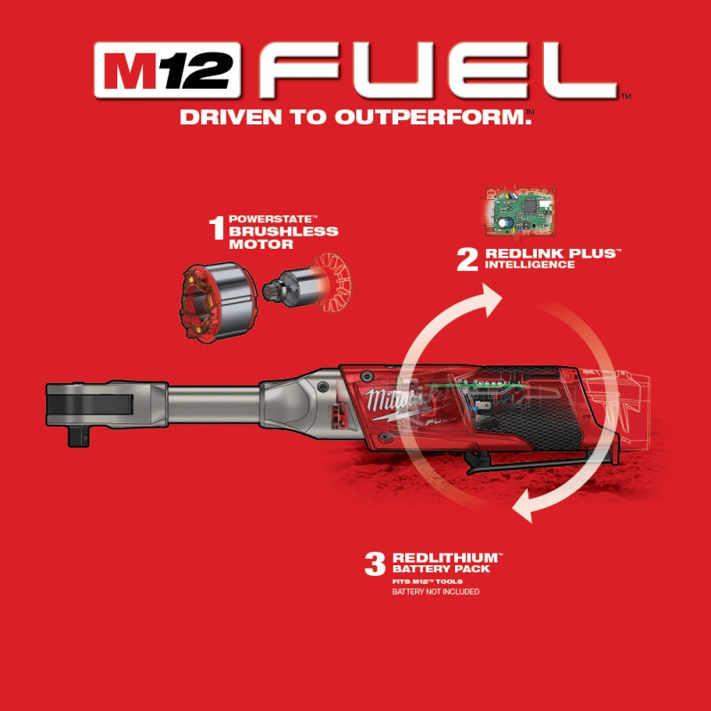 Milwaukee 2560-80 M12 FUEL 3/8" Cordless Extended Reach Ratchet - Bare Tool - Image 6