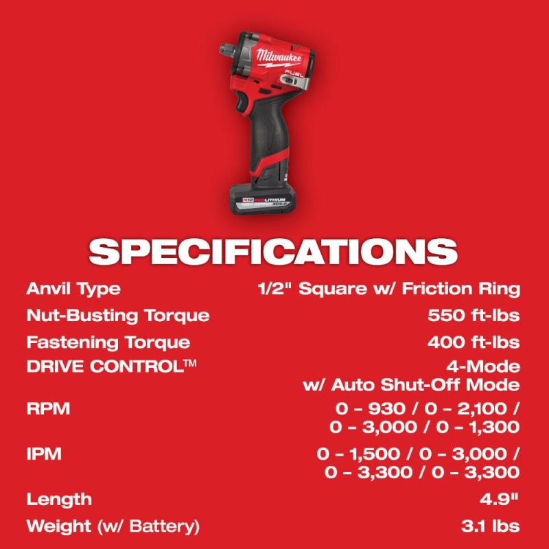 Milwaukee 2563-22 M12 FUEL 12V 1/2" Corddles Stubby Impact Wrench Kit - Image 5