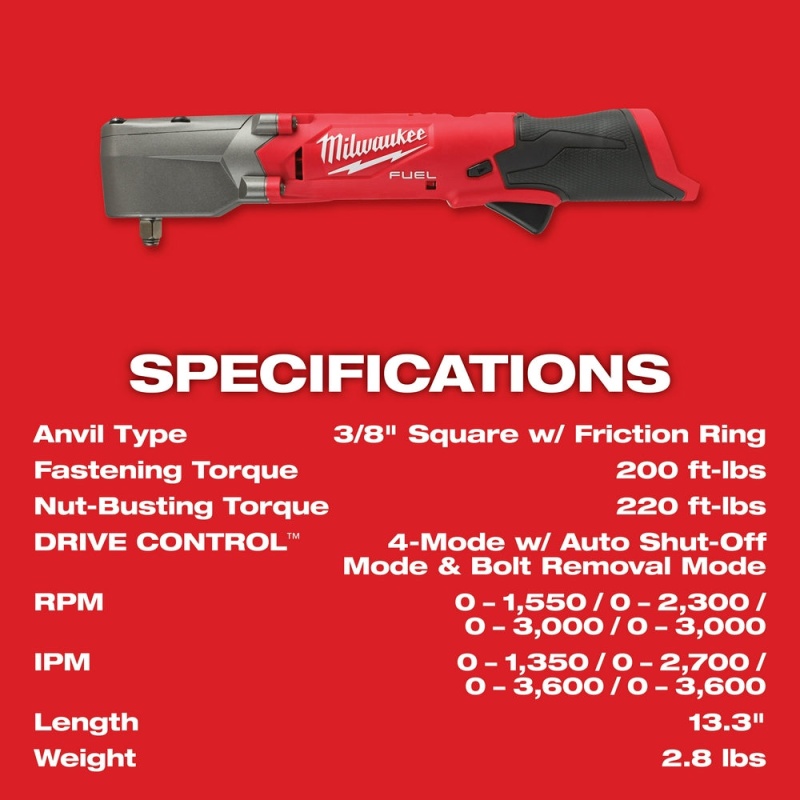 Milwaukee 2564-20 M12 FUEL 12V 3/8" Cordless Right Angle Impact Wrench-Bare Tool - Image 8