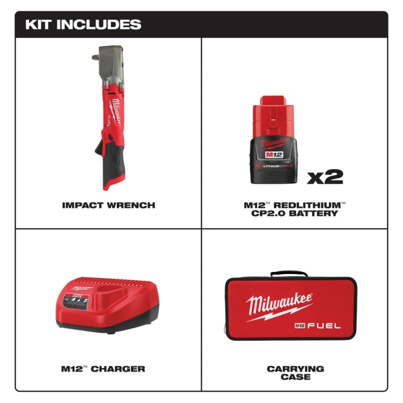 Milwaukee 2564-22 M12 FUEL 12V 3/8" Cordless Right Angle Impact Wrench Kit - Image 2