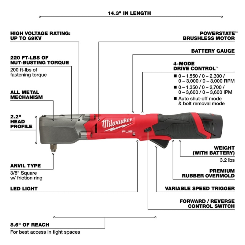 Milwaukee 2564-22 M12 FUEL 12V 3/8" Cordless Right Angle Impact Wrench Kit - Image 4