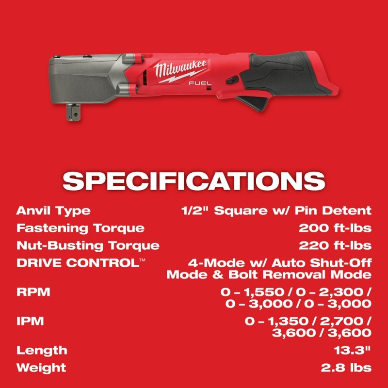 Milwaukee 2565P-20 M12 FUEL 12V 1/2" Li-Ion Right Angle Impact Wrench-Bare Tool - Image 8