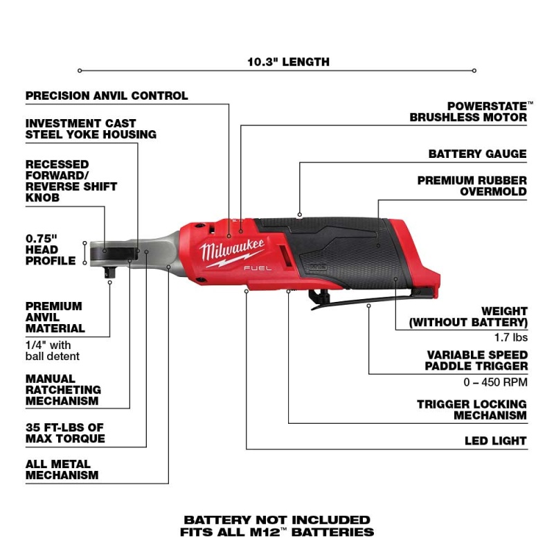 Milwaukee 2566-21S M12 FUEL 1/4" Ratchet Kit w/ 50 PC Socket Set - Image 2