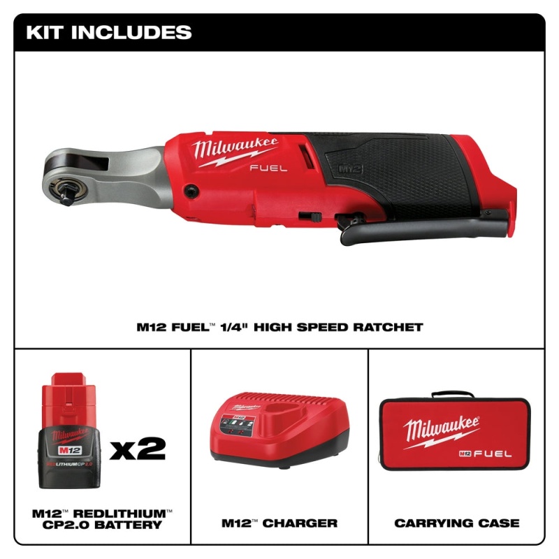 Milwaukee 2566-22 M12 FUEL 12V 1/4" Brushless Li-Ion High Speed Ratchet Kit - Image 2