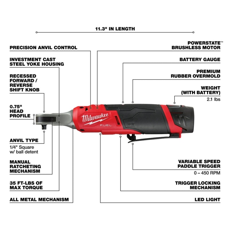 Milwaukee 2566-22 M12 FUEL 12V 1/4" Brushless Li-Ion High Speed Ratchet Kit - Image 4