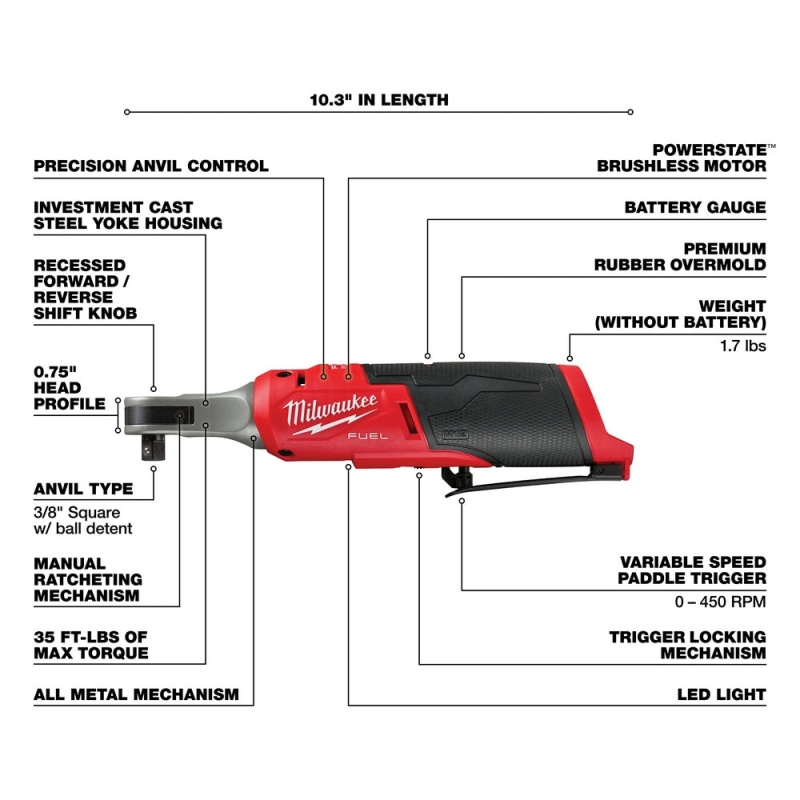 Milwaukee 2567-20 M12 FUEL 12V 3/8" Brushless High Speed Ratchet - Bare Tool - Image 4