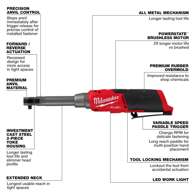 Milwaukee 2568-20 12V FUEL M12 1/4" Extended Reach High Speed Ratchet -Bare Tool - Image 6