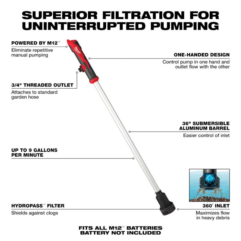 Milwaukee 2579-20 M12 Stick Transfer Pump - Bare Tool - Image 2