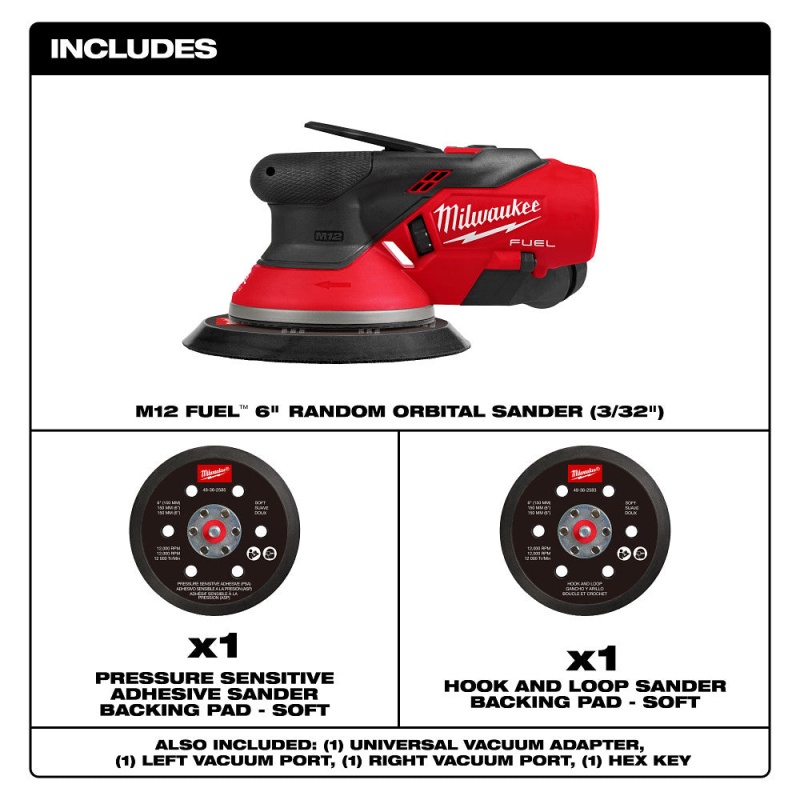 Milwaukee 2584-20 M12 FUEL 12V 6" Random Orbital Sander (3/32 Inch) - Image 2