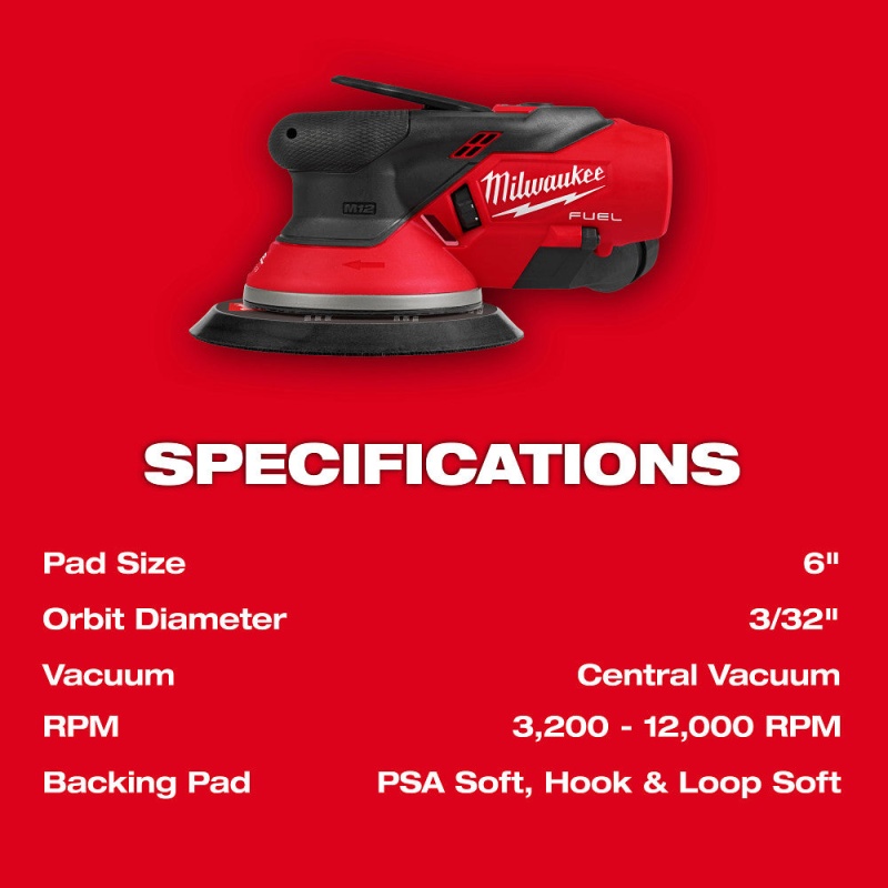 Milwaukee 2584-20 M12 FUEL 12V 6" Random Orbital Sander (3/32 Inch) - Image 5