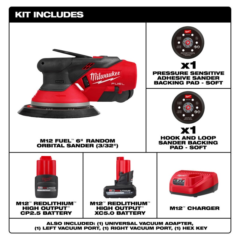 Milwaukee 2584-22CX M12 FUEL 12V 6" Random Orbital Sander Kit (3/32 Inch) - Image 2