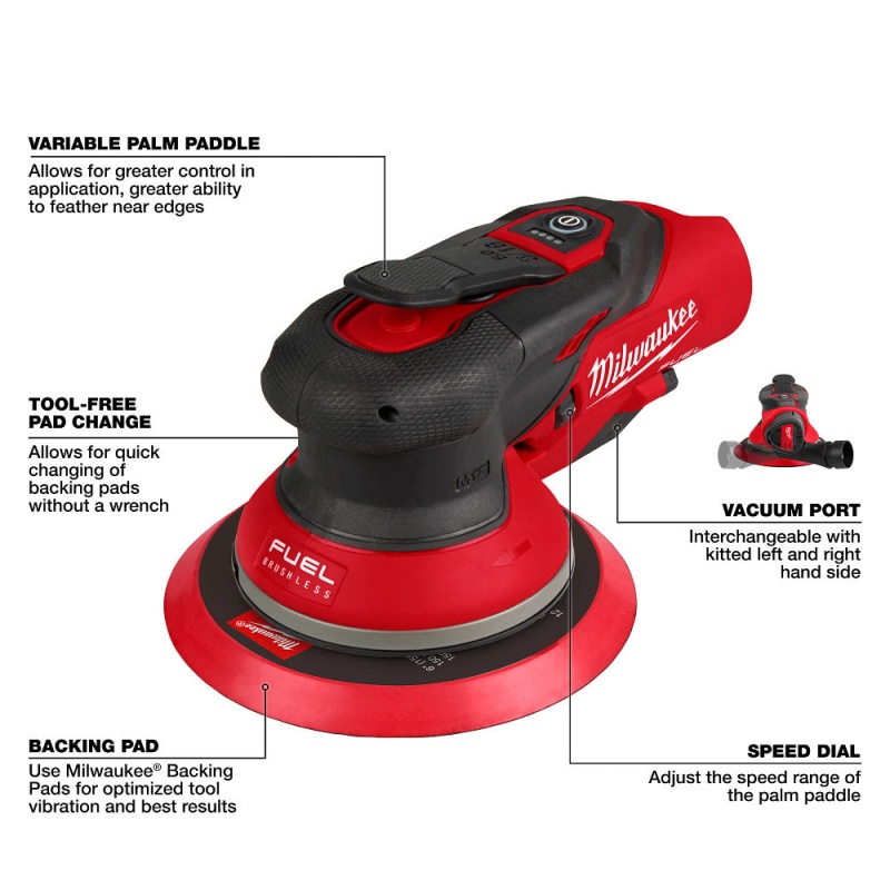 Milwaukee 2585-20 M12 FUEL 12V 6" Random Orbital Sander (3/16") - Bare Tool - Image 4