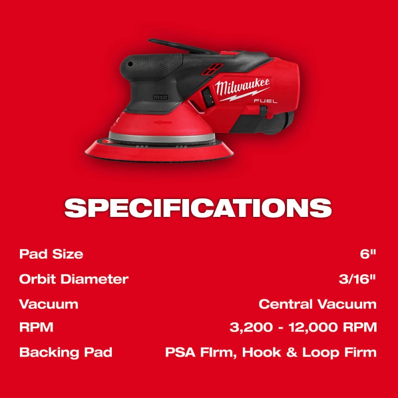 Milwaukee 2585-20 M12 FUEL 12V 6" Random Orbital Sander (3/16") - Bare Tool - Image 5